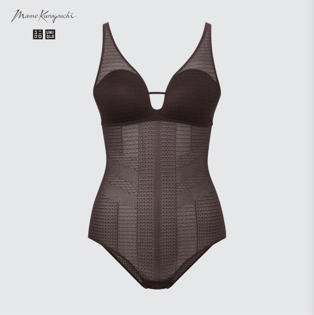 Uniqlo x Mame Kurogouchi Mesh Bra Bodysuit, Brown, Size XXL